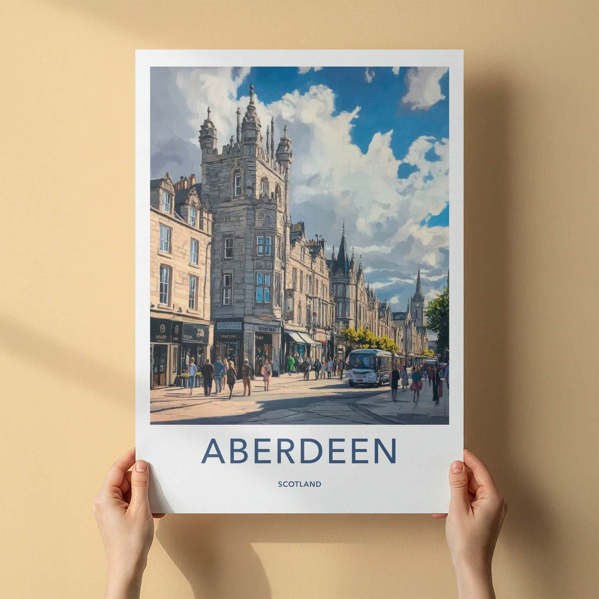 Aberdeen Poster - Scotland Travel Art - Busy Urban Street Home Decor