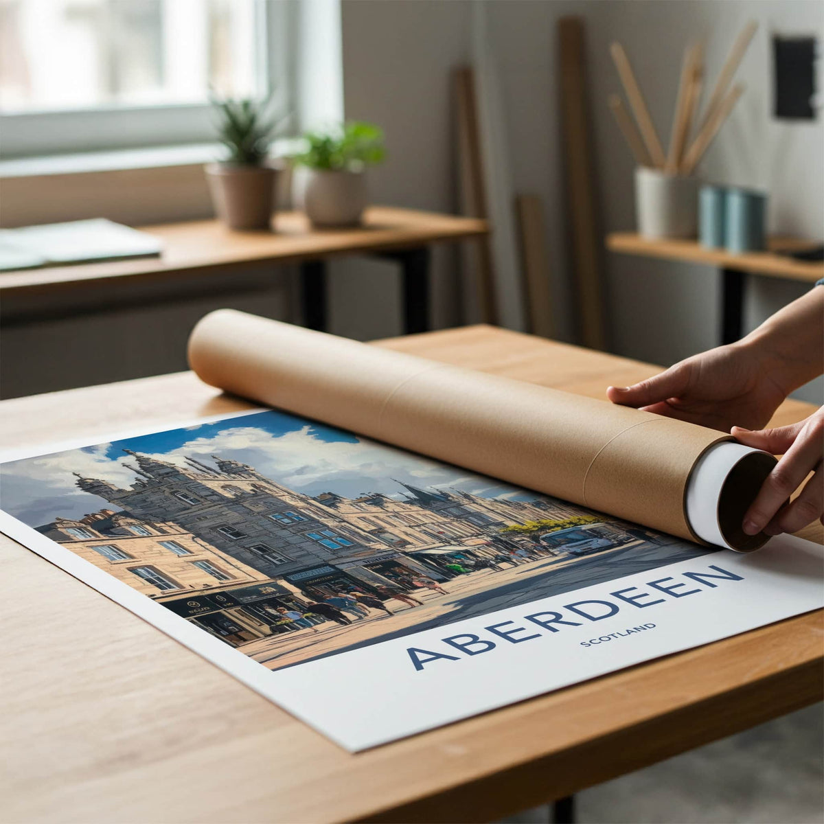 Aberdeen Poster - Scotland Travel Art - Busy Urban Street Home Decor