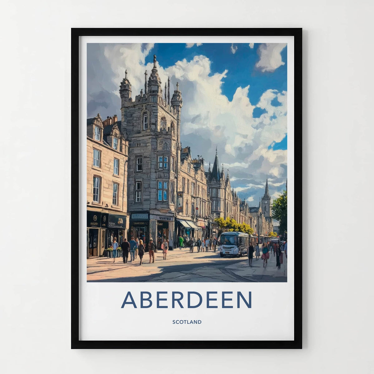Aberdeen Poster - Scotland Travel Art - Busy Urban Street Home Decor