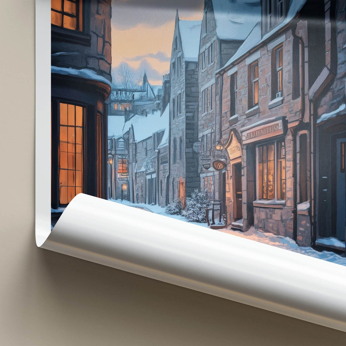 Aberdeen Poster - Scotland Travel Art - Snowy City Evening Home Decor