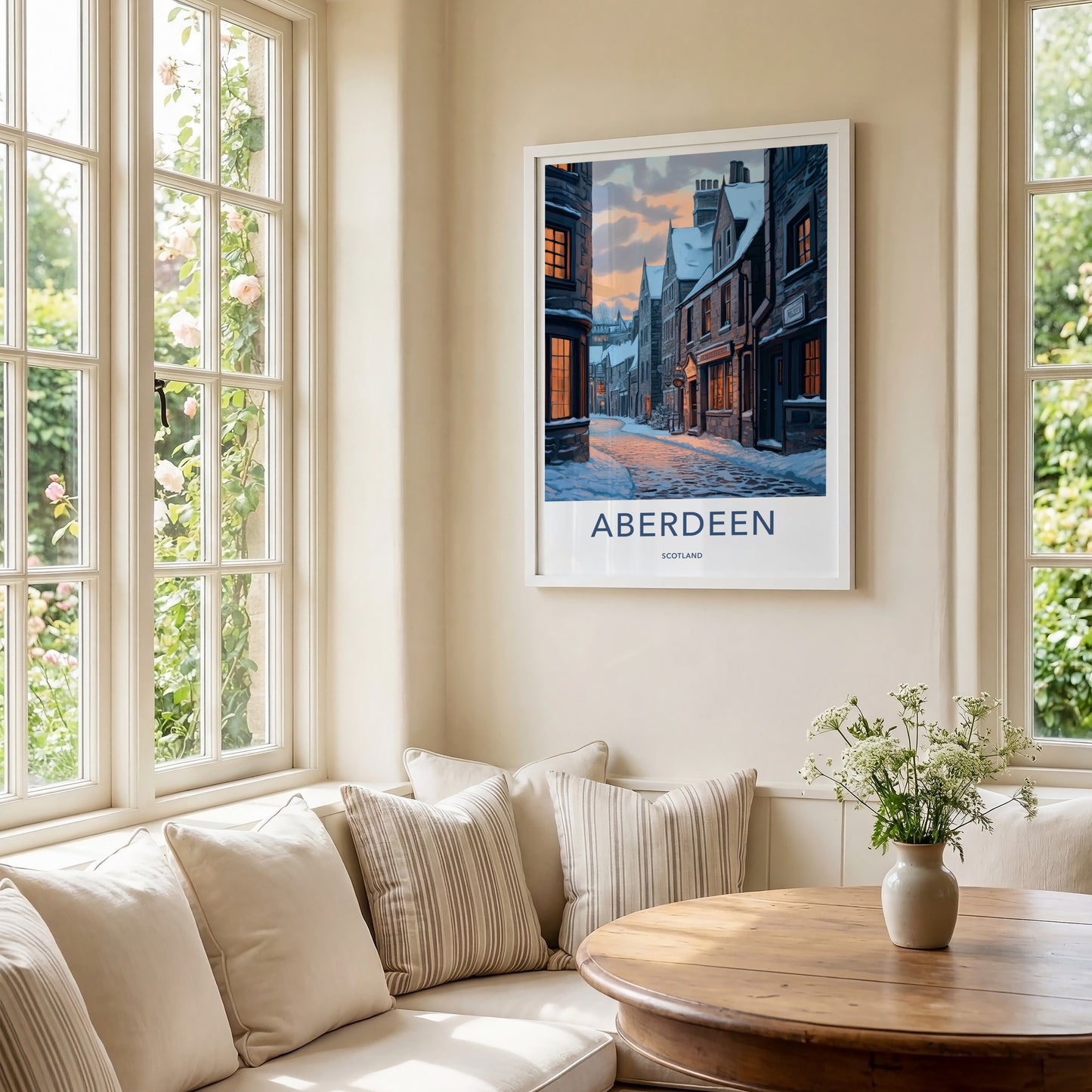 Aberdeen Poster - Scotland Travel Art - Snowy City Evening Home Decor