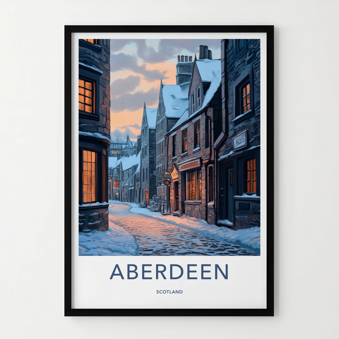 Aberdeen Poster - Scotland Travel Art - Snowy City Evening Home Decor
