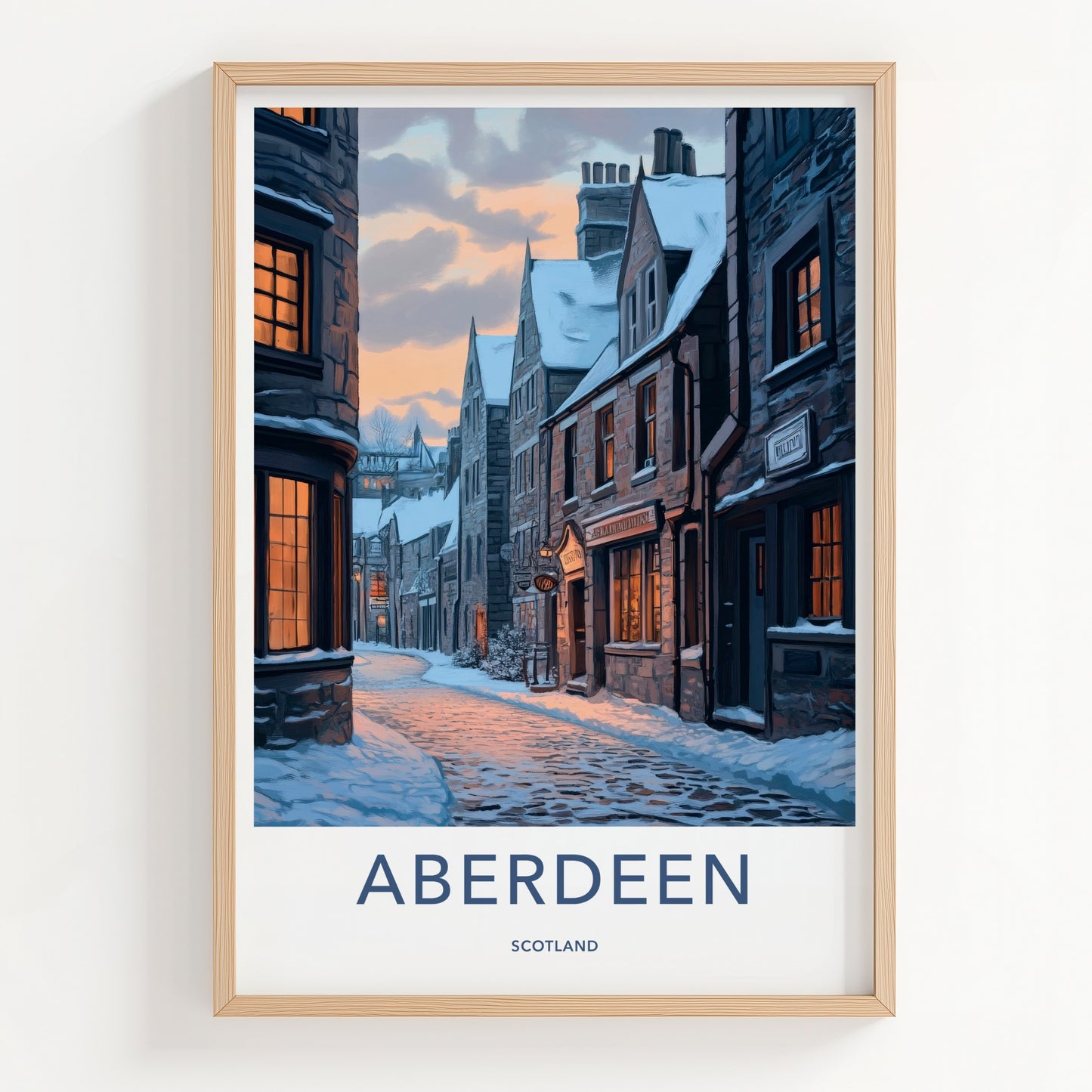 Aberdeen Poster - Scotland Travel Art - Snowy City Evening Home Decor