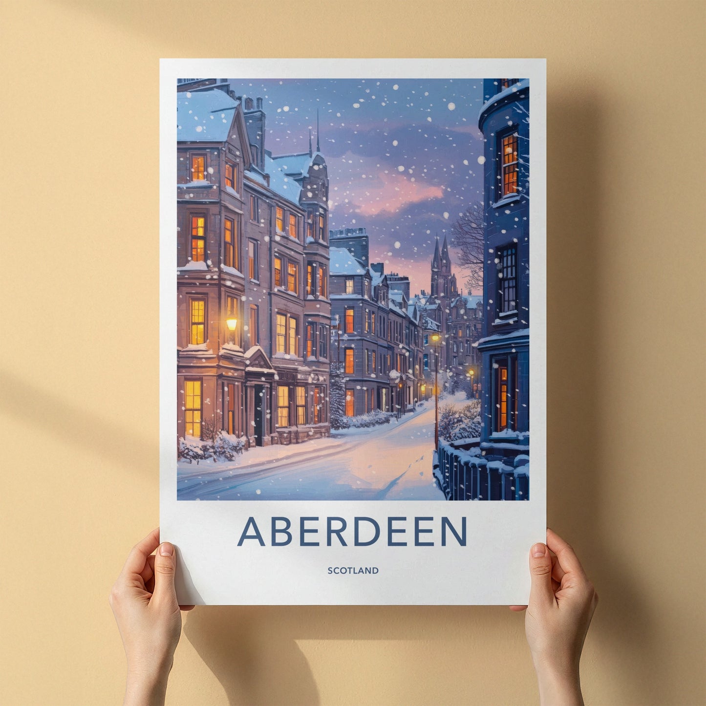 Aberdeen Poster - Scotland Travel Art - Snowy City Street Home Decor