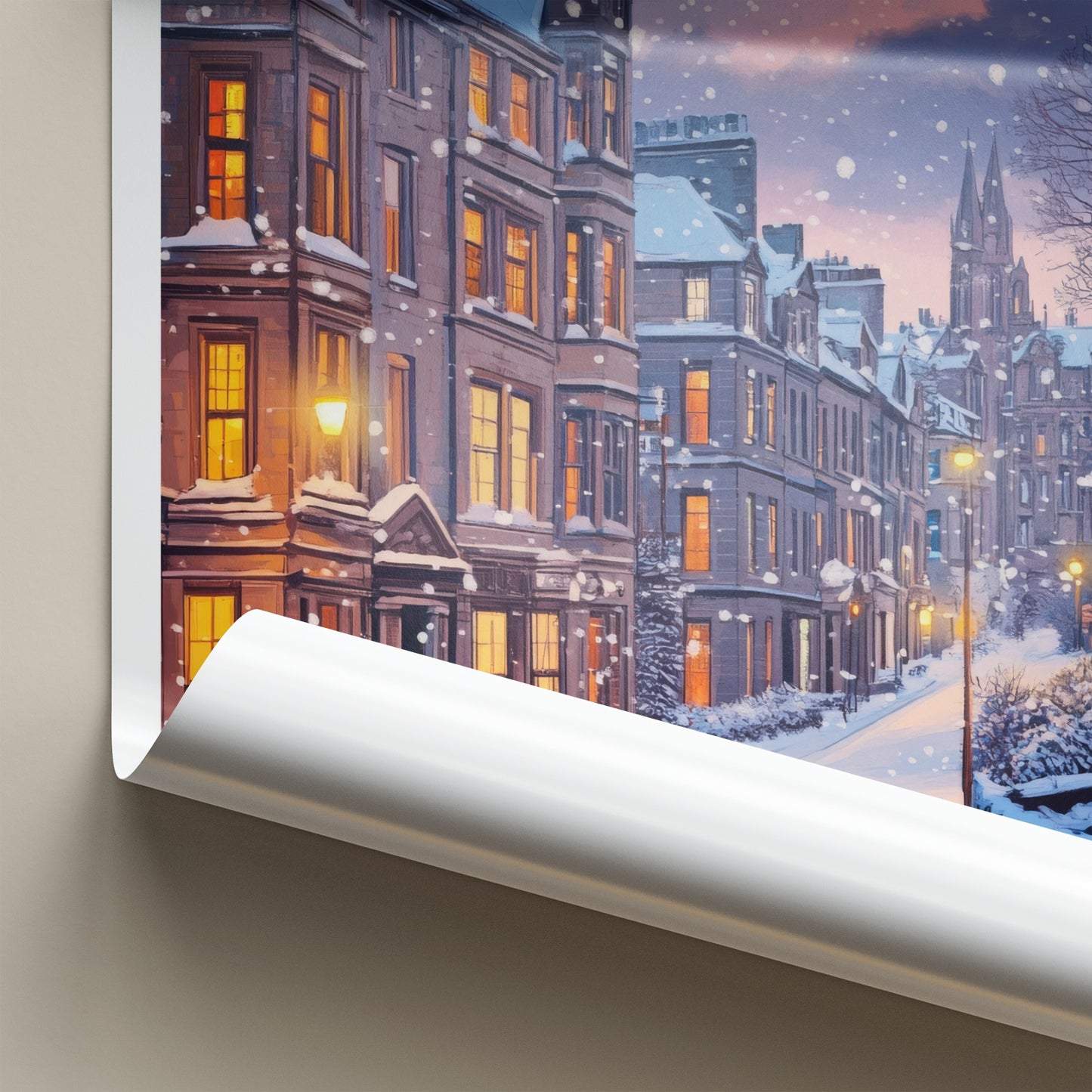 Aberdeen Poster - Scotland Travel Art - Snowy City Street Home Decor