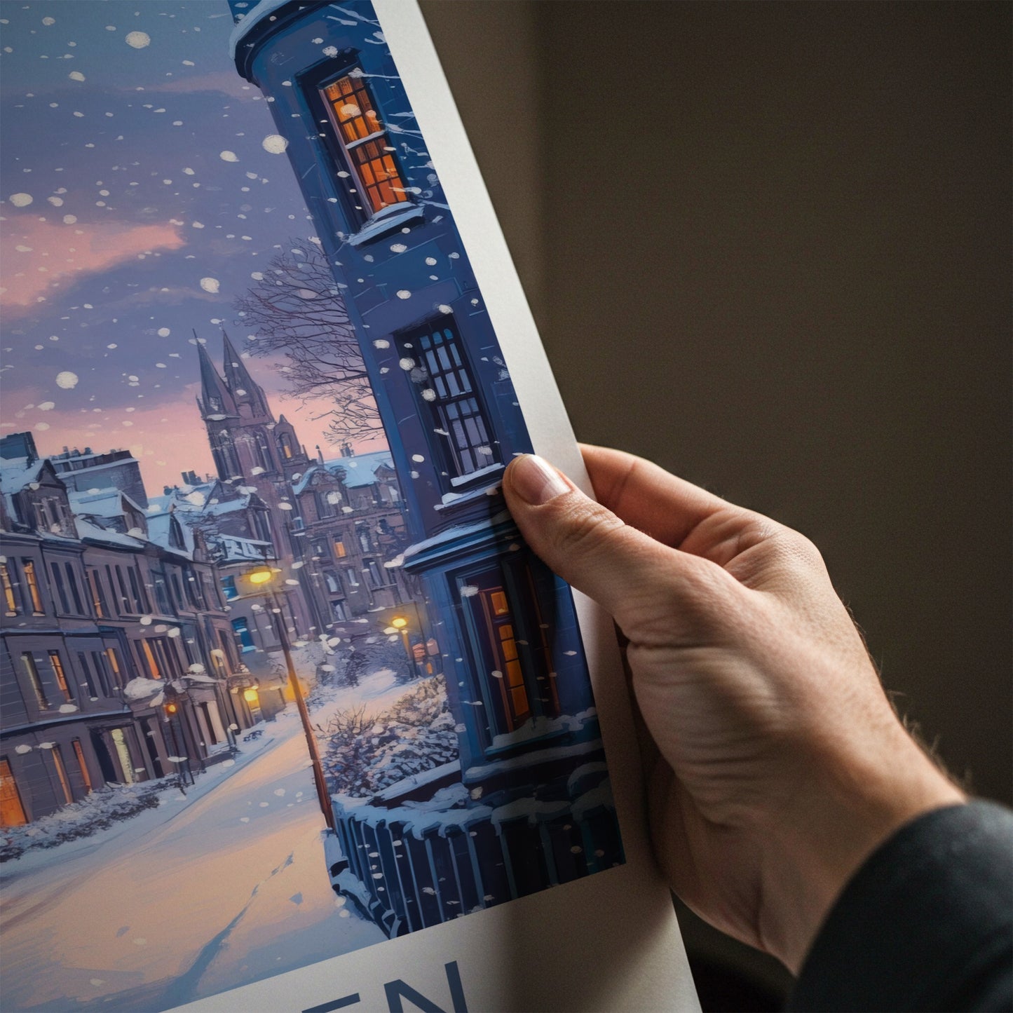 Aberdeen Poster - Scotland Travel Art - Snowy City Street Home Decor