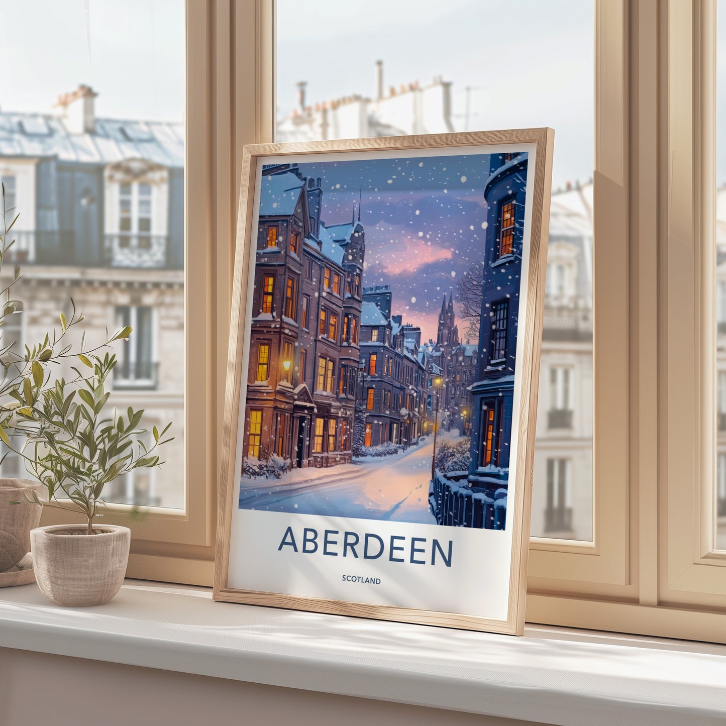 Aberdeen Poster - Scotland Travel Art - Snowy City Street Home Decor