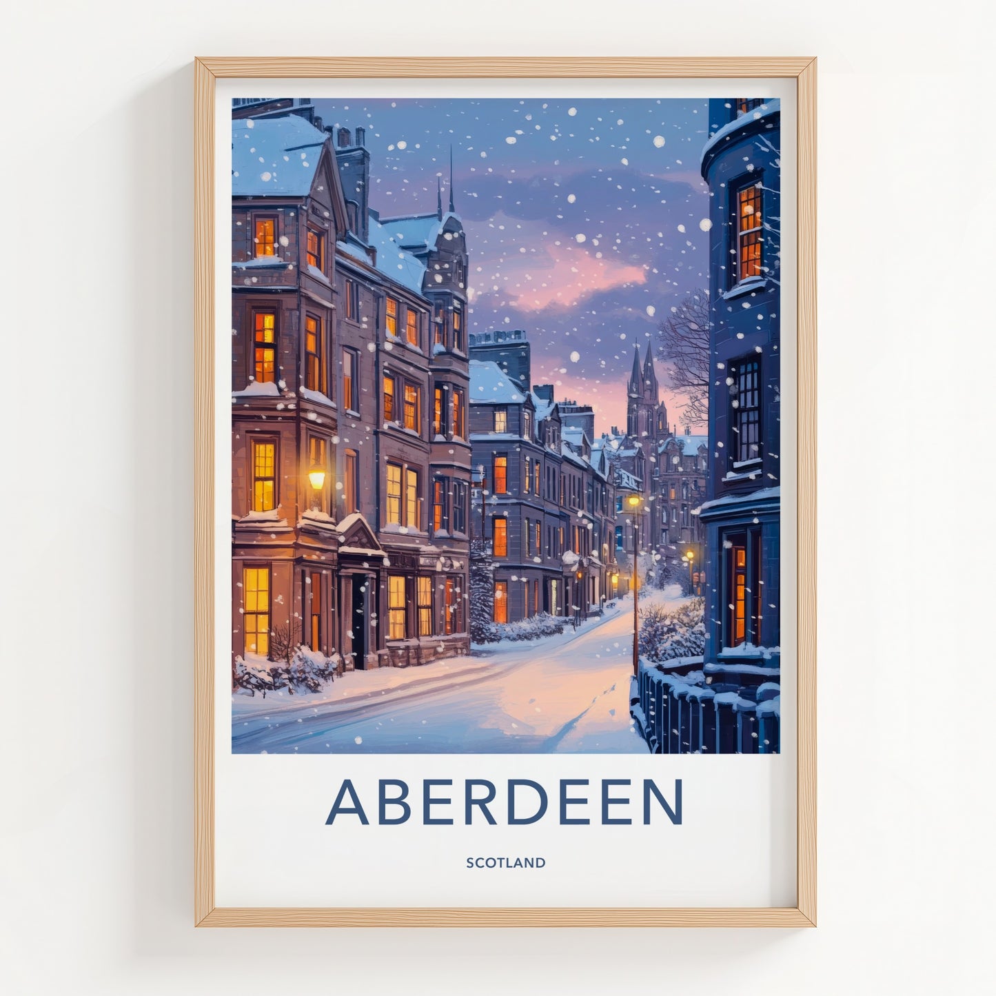 Aberdeen Poster - Scotland Travel Art - Snowy City Street Home Decor