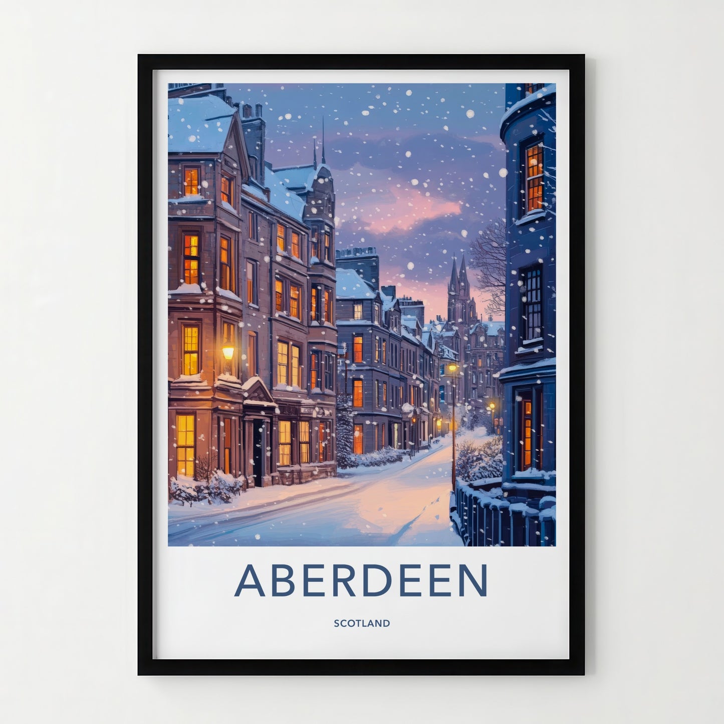 Aberdeen Poster - Scotland Travel Art - Snowy City Street Home Decor