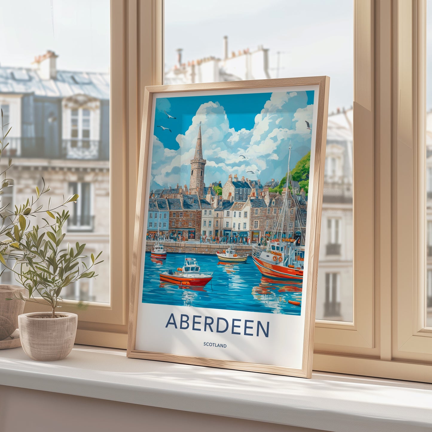 Aberdeen Poster - Scotland Wall Art - Historic Harbor Boats Home Decor