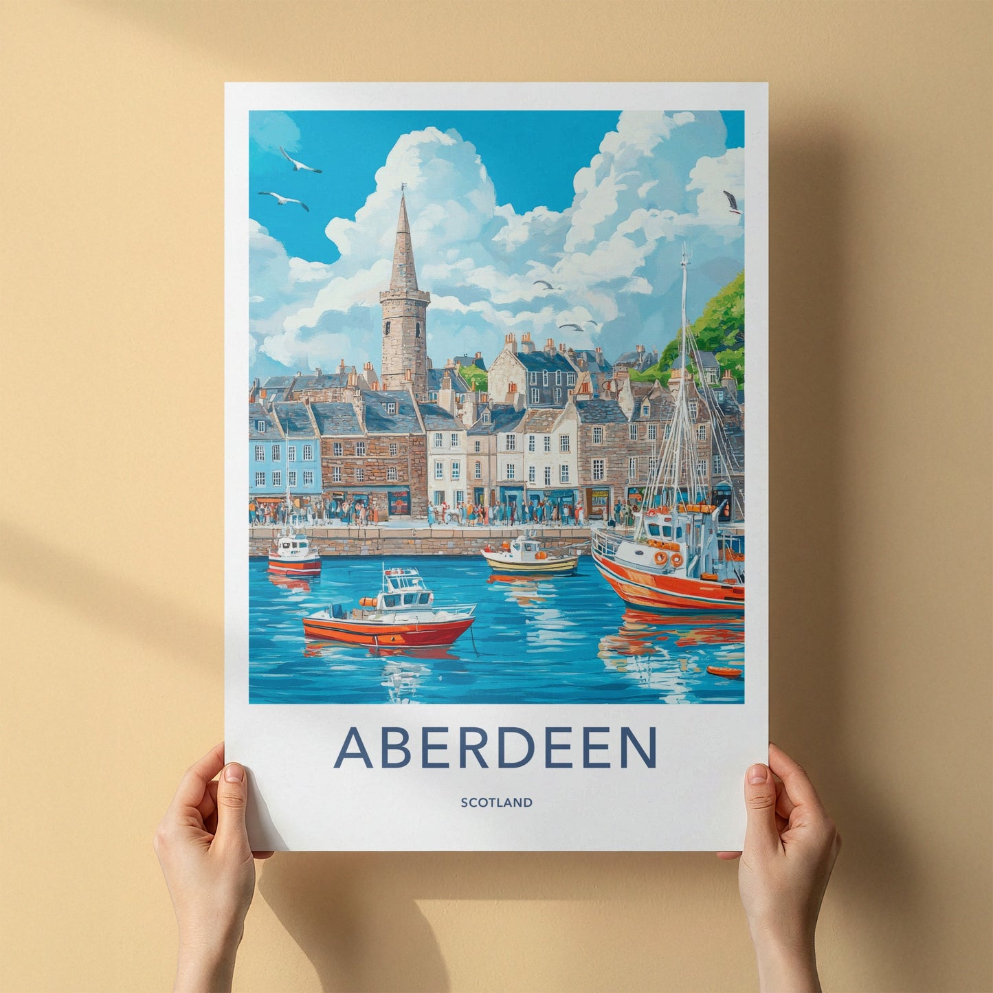 Aberdeen Poster - Scotland Wall Art - Historic Harbor Boats Home Decor