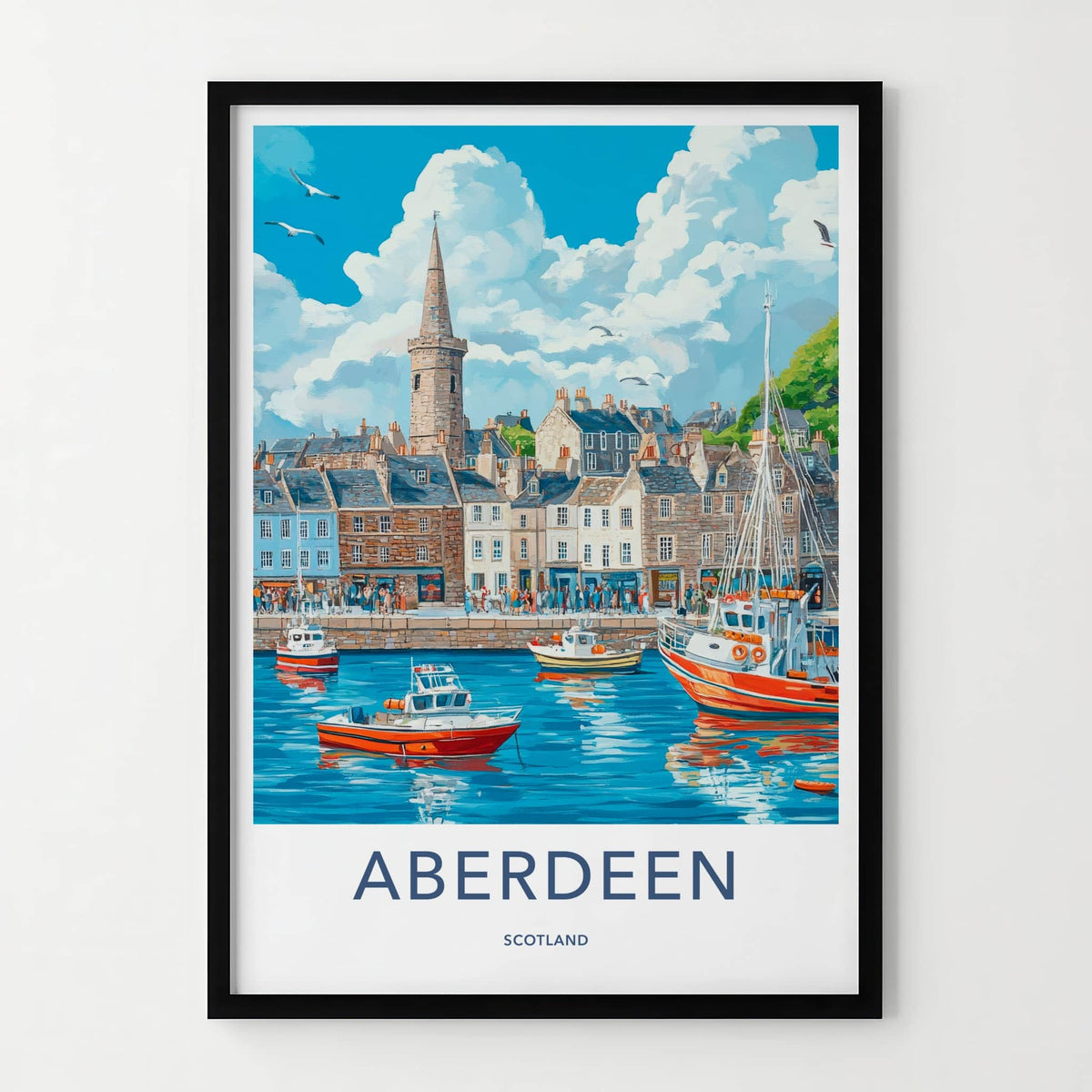 Aberdeen Poster - Scotland Wall Art - Historic Harbor Boats Home Decor
