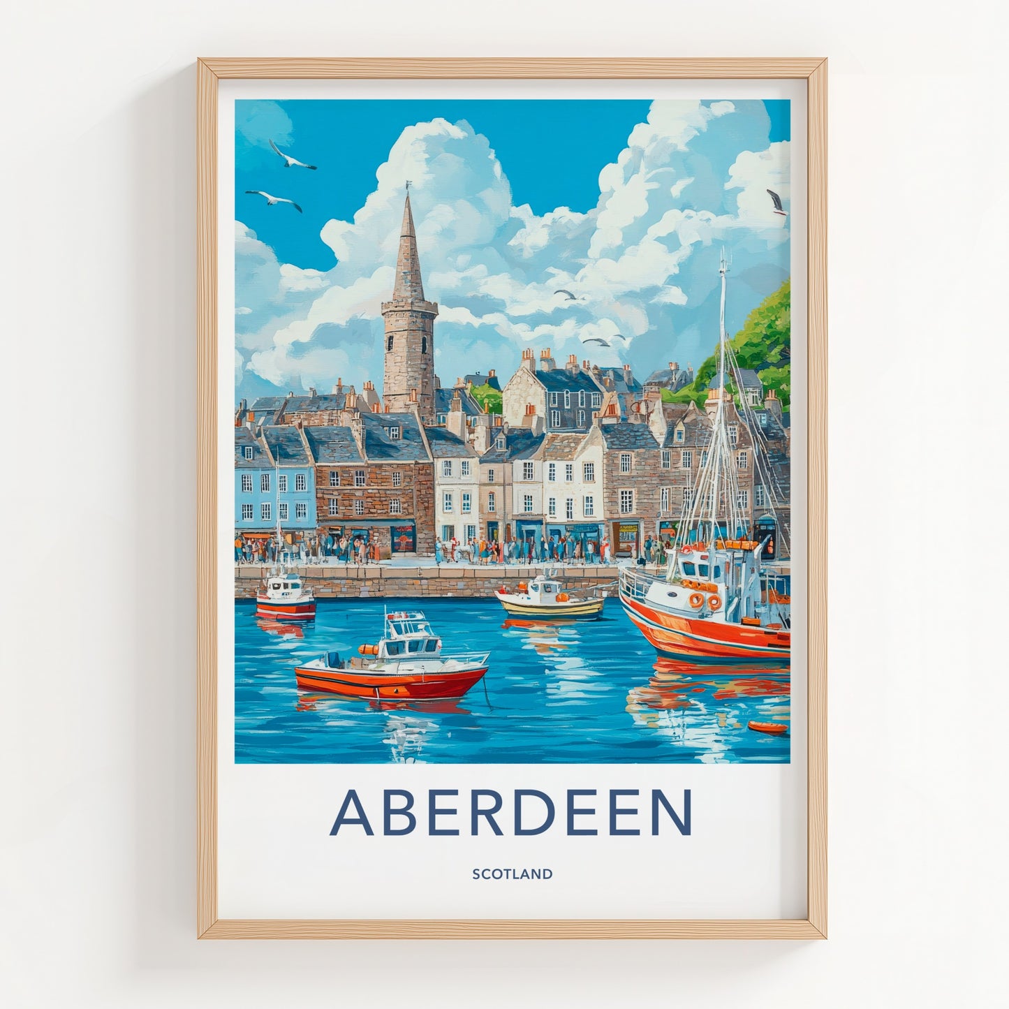 Aberdeen Poster - Scotland Wall Art - Historic Harbor Boats Home Decor
