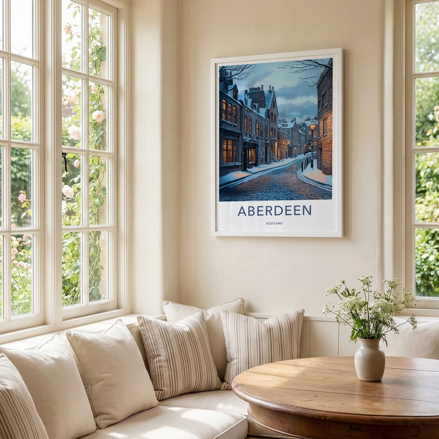 Aberdeen Poster - Scotland Wall Art - Snowy Cobblestone Street Home Decor
