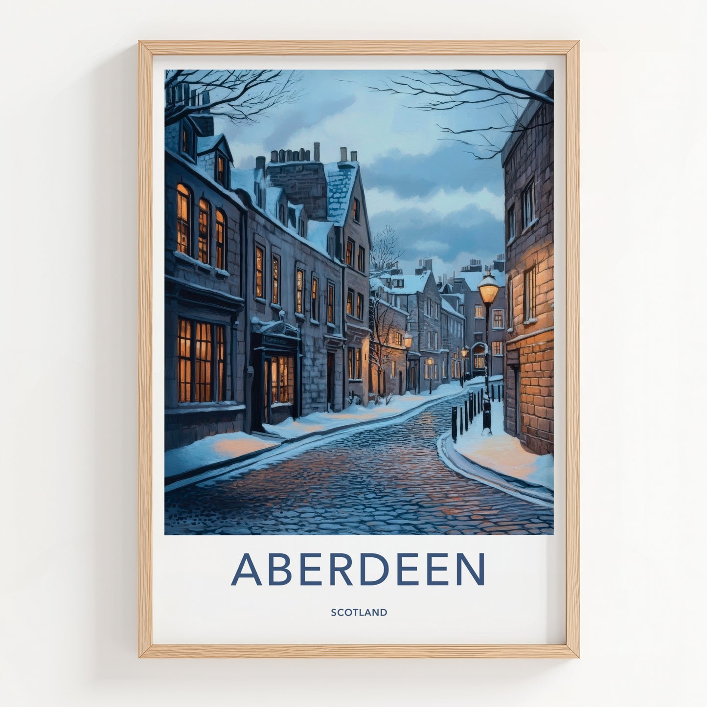 Aberdeen Poster - Scotland Wall Art - Snowy Cobblestone Street Home Decor