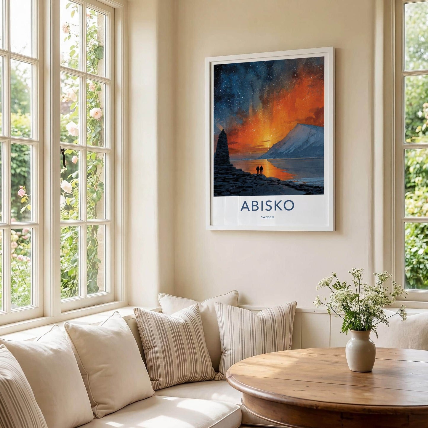 Abisko Poster - Sweden Travel Illustration - Fiery Sky Lake Wall Decor