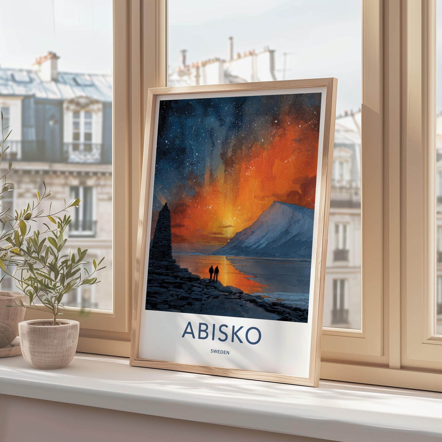 Abisko Poster - Sweden Travel Illustration - Fiery Sky Lake Wall Decor