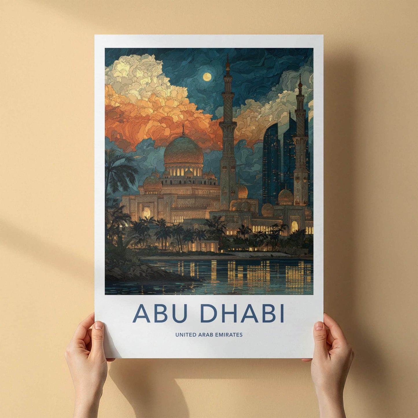 Abu Dhabi Poster - United Arab Emirates Travel Art - Luminous Cityscape Wall Decor