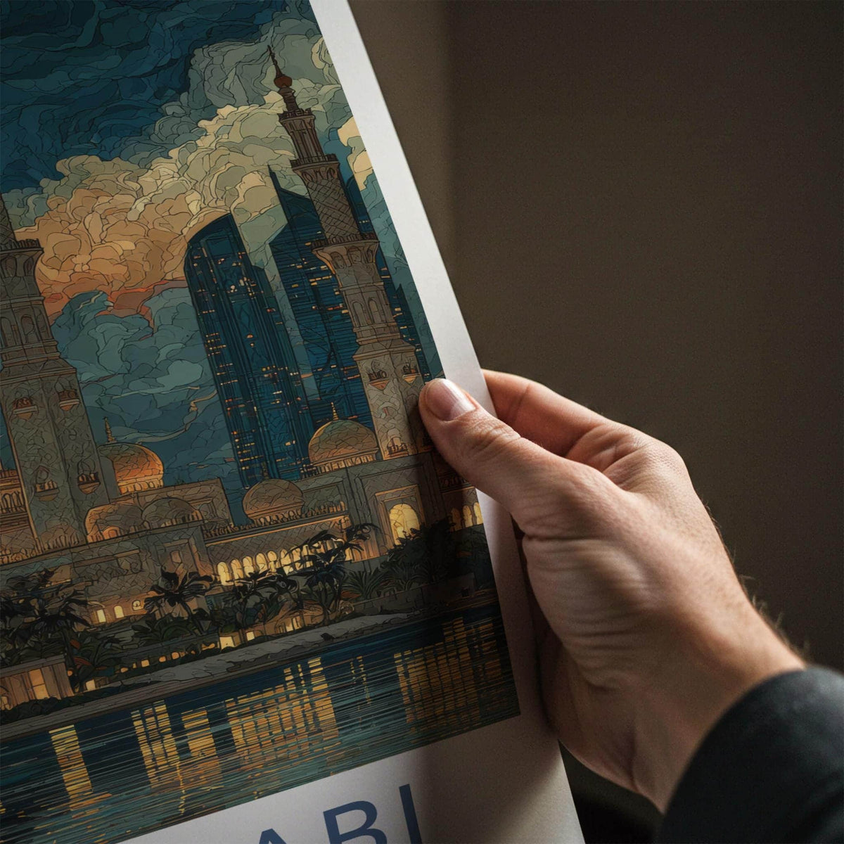 Abu Dhabi Poster - United Arab Emirates Travel Art - Luminous Cityscape Wall Decor