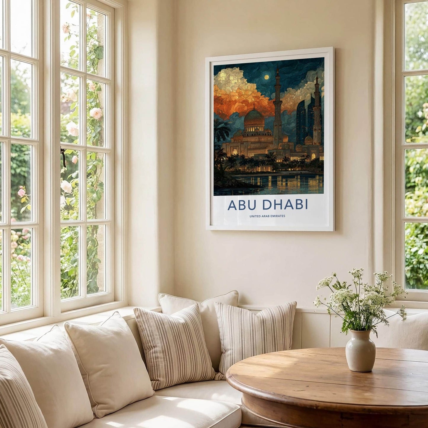 Abu Dhabi Poster - United Arab Emirates Travel Art - Luminous Cityscape Wall Decor