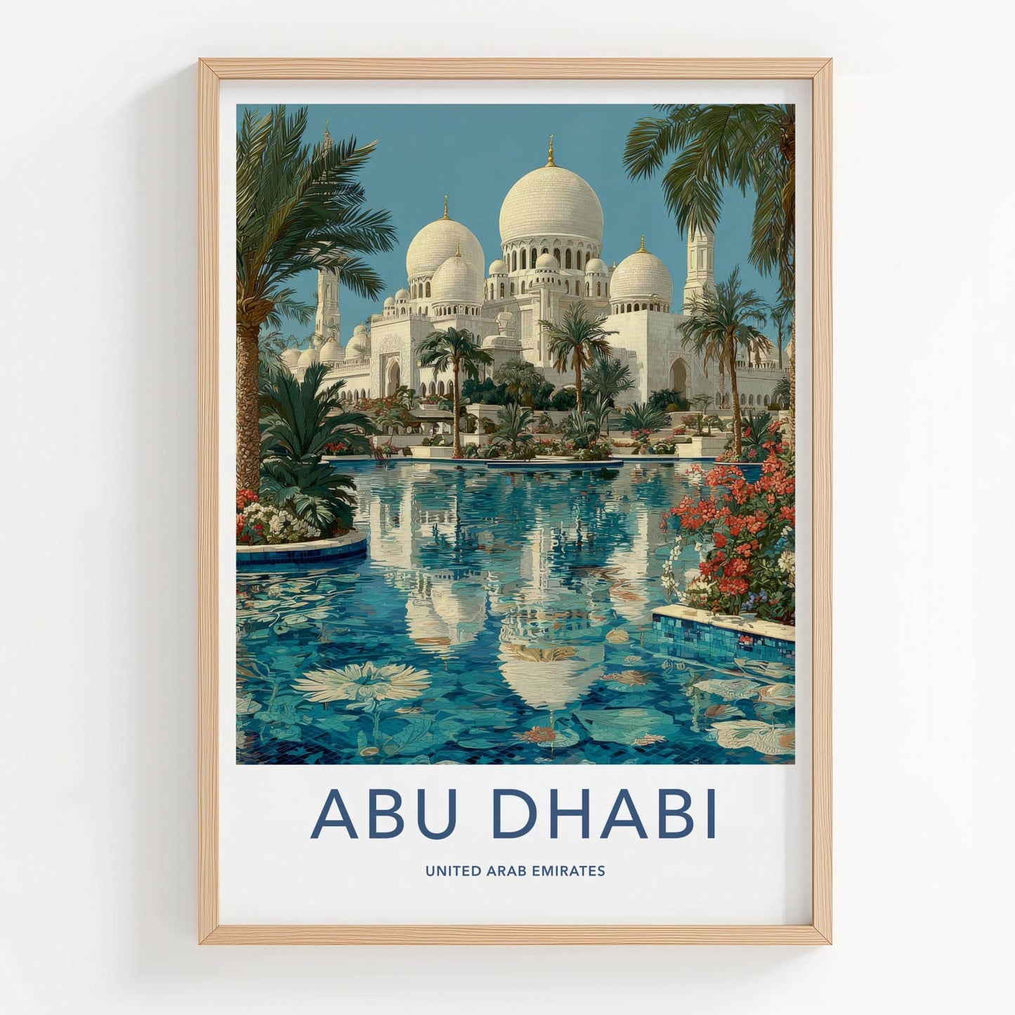 Abu Dhabi Poster - United Arab Emirates Travel Art - Mosque Reflection Wall Decor