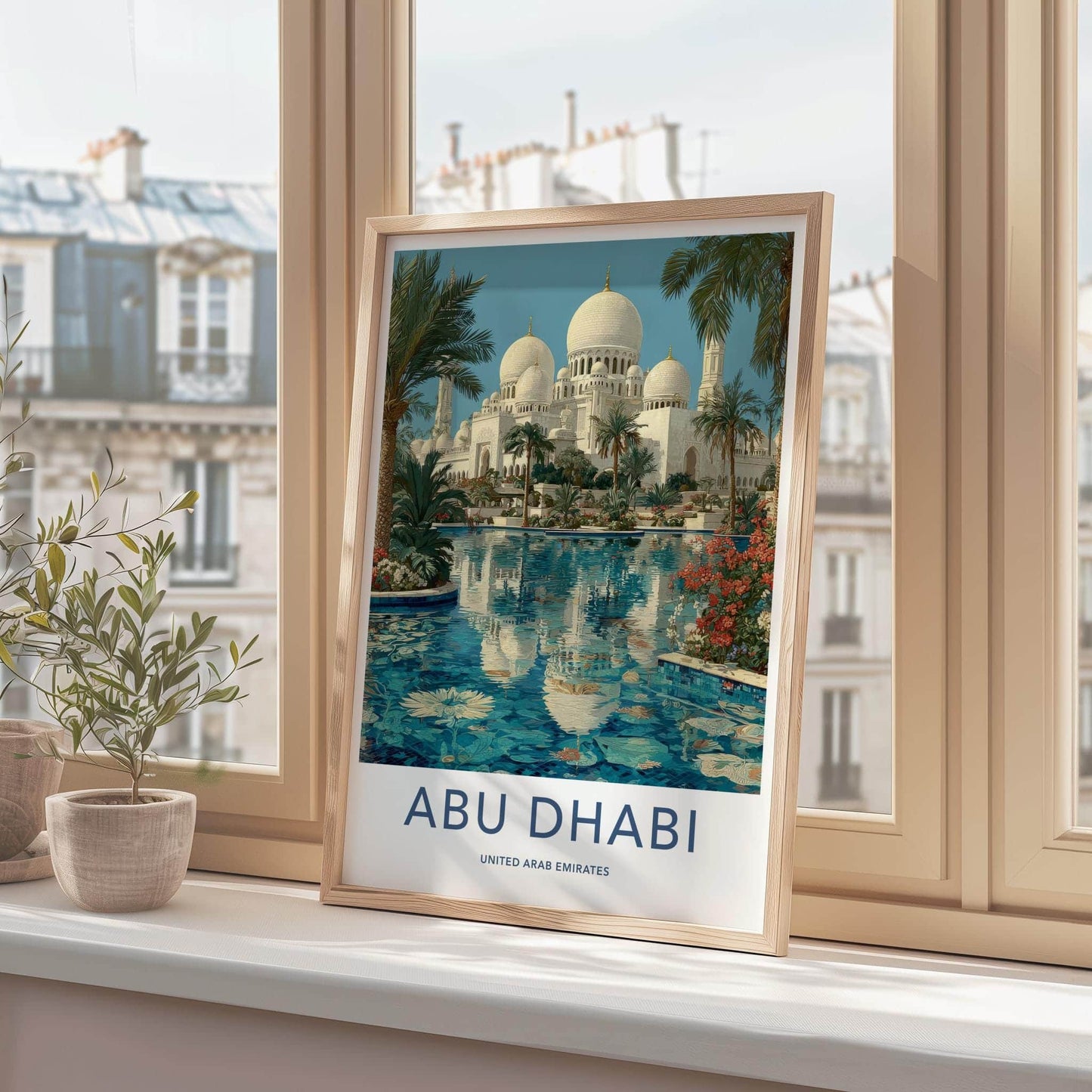 Abu Dhabi Poster - United Arab Emirates Travel Art - Mosque Reflection Wall Decor