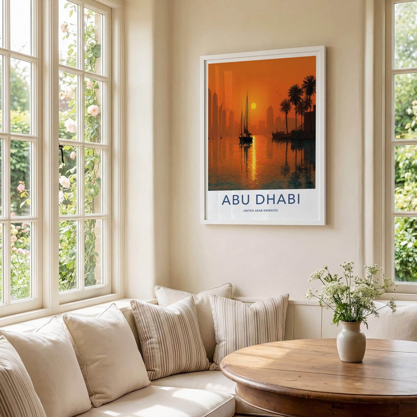 Abu Dhabi Poster - United Arab Emirates Travel Art - Orange Sunset City Decor
