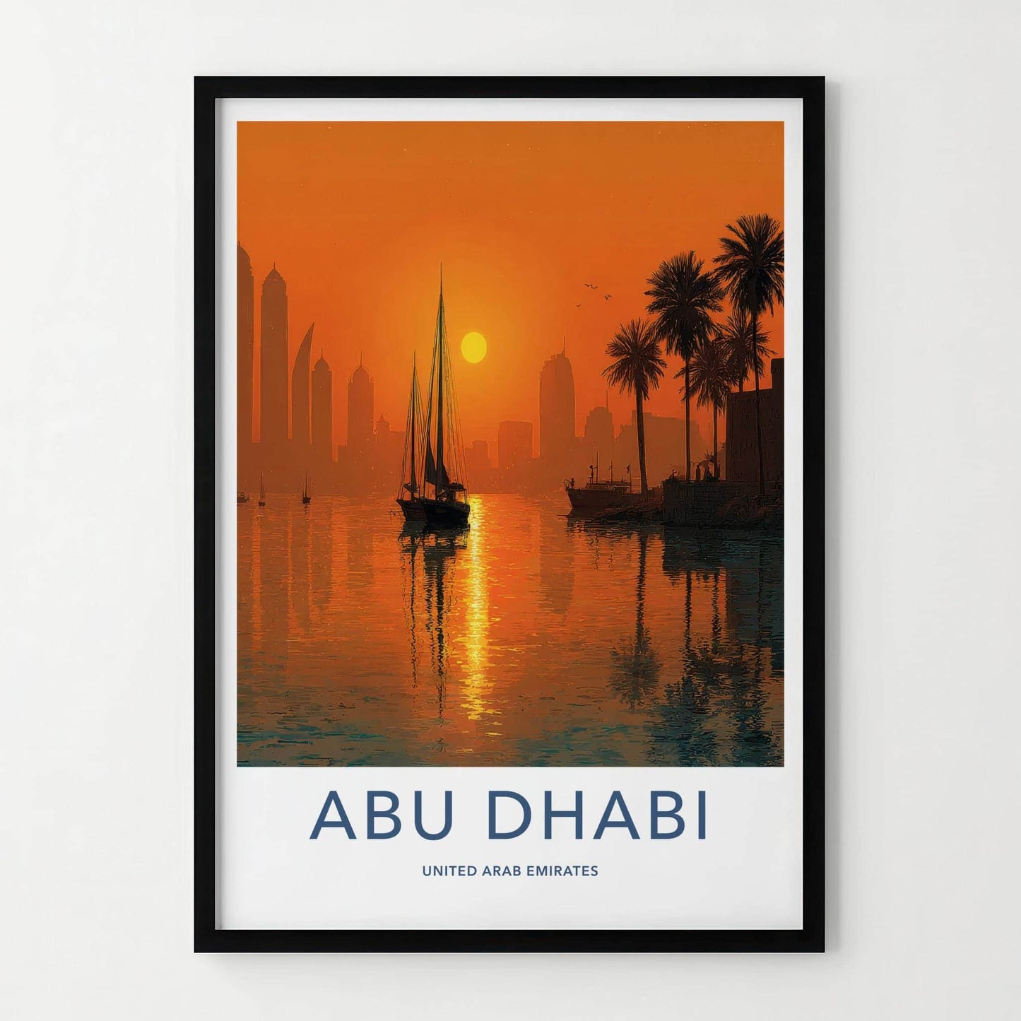 Abu Dhabi Poster - United Arab Emirates Travel Art - Orange Sunset City Decor
