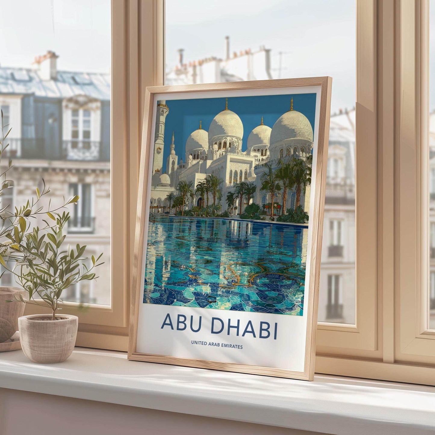Abu Dhabi Poster - United Arab Emirates Wall Art - Mosque Pool View Gift