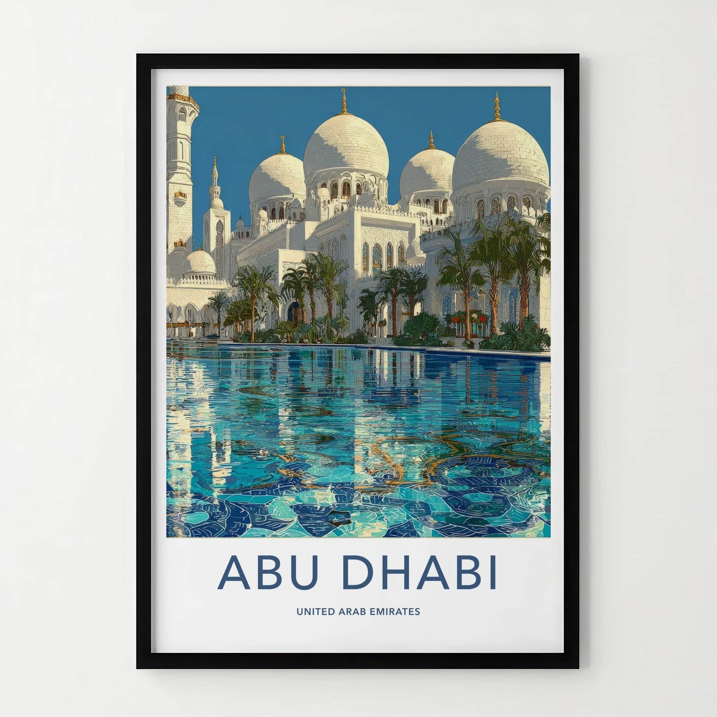 Abu Dhabi Poster - United Arab Emirates Wall Art - Mosque Pool View Gift