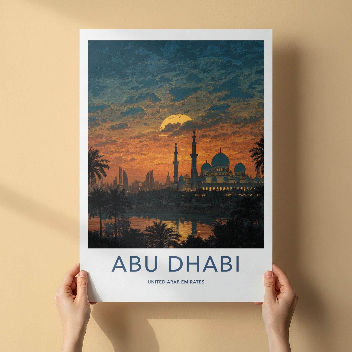 Abu Dhabi Poster - United Arab Emirates Wall Art - Mosque Sunset Gift