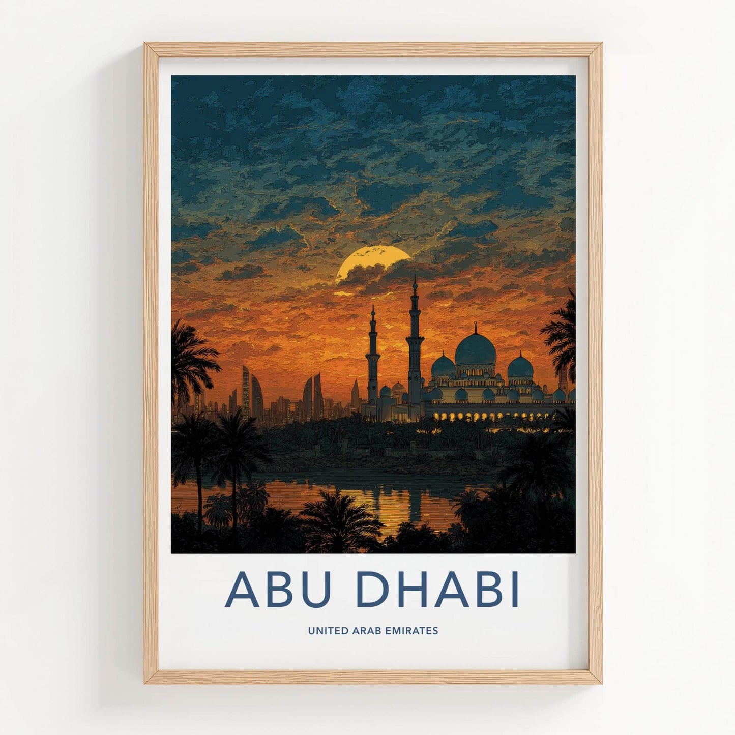 Abu Dhabi Poster - United Arab Emirates Wall Art - Mosque Sunset Gift