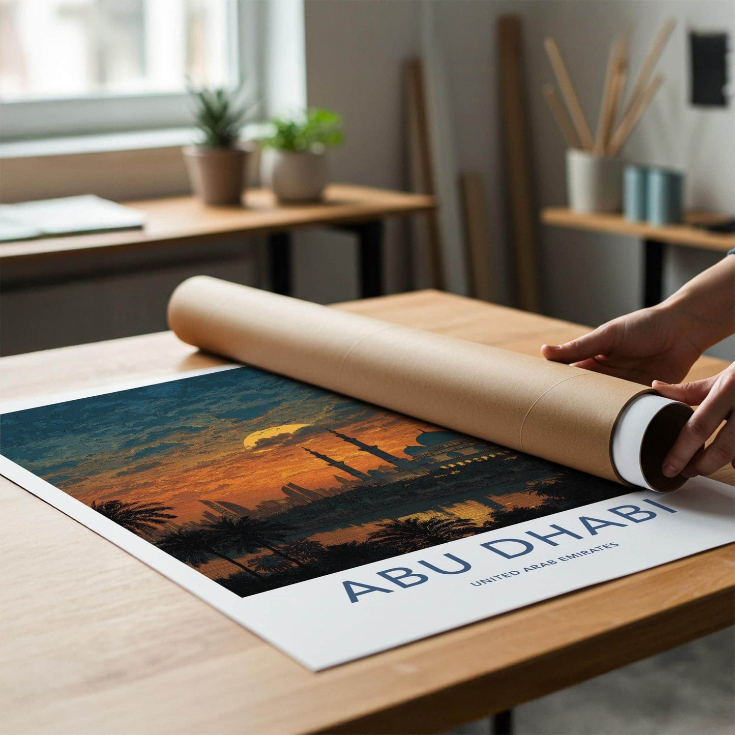 Abu Dhabi Poster - United Arab Emirates Wall Art - Mosque Sunset Gift