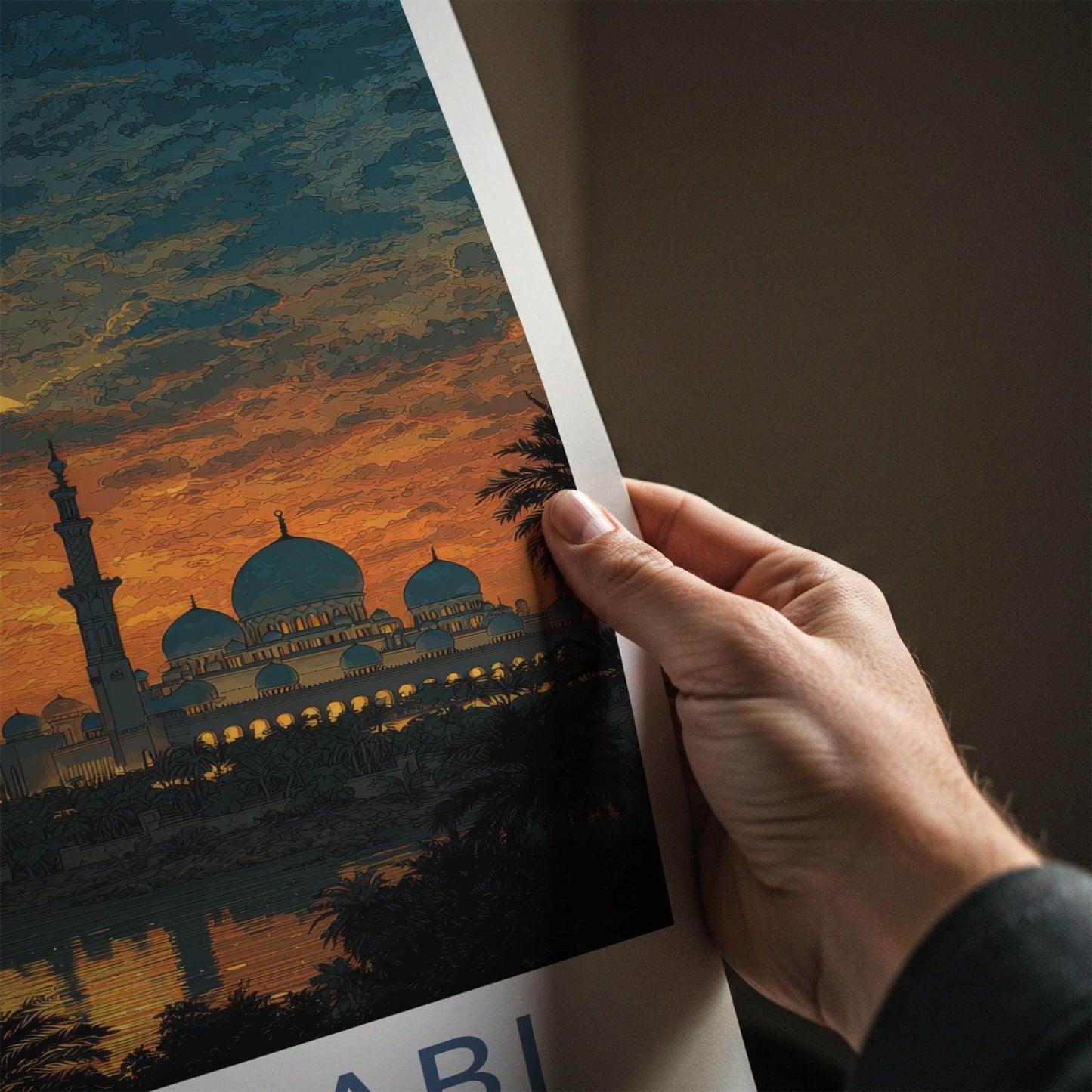 Abu Dhabi Poster - United Arab Emirates Wall Art - Mosque Sunset Gift