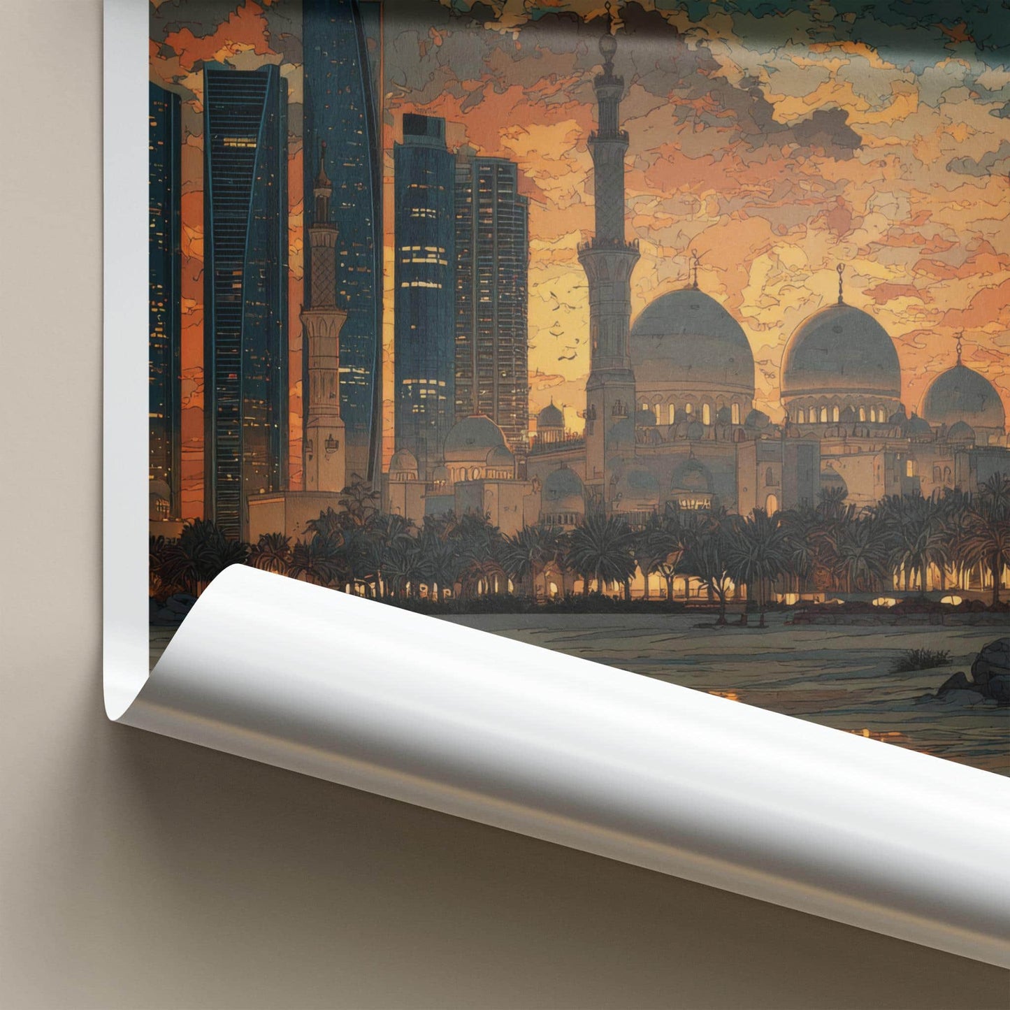 Abu Dhabi Poster - United Arab Emirates Wall Art - Skyline dusk Gift