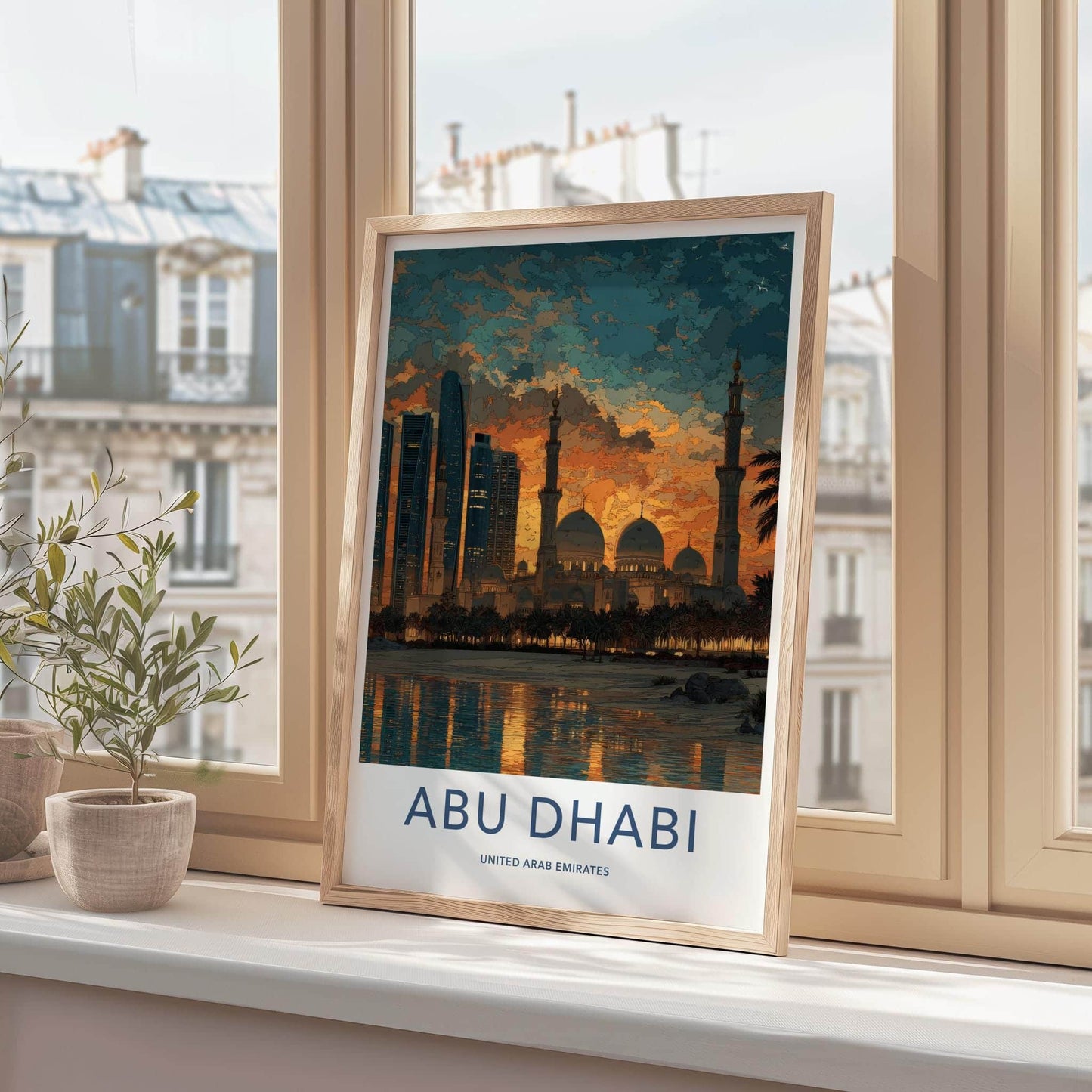 Abu Dhabi Poster - United Arab Emirates Wall Art - Skyline dusk Gift