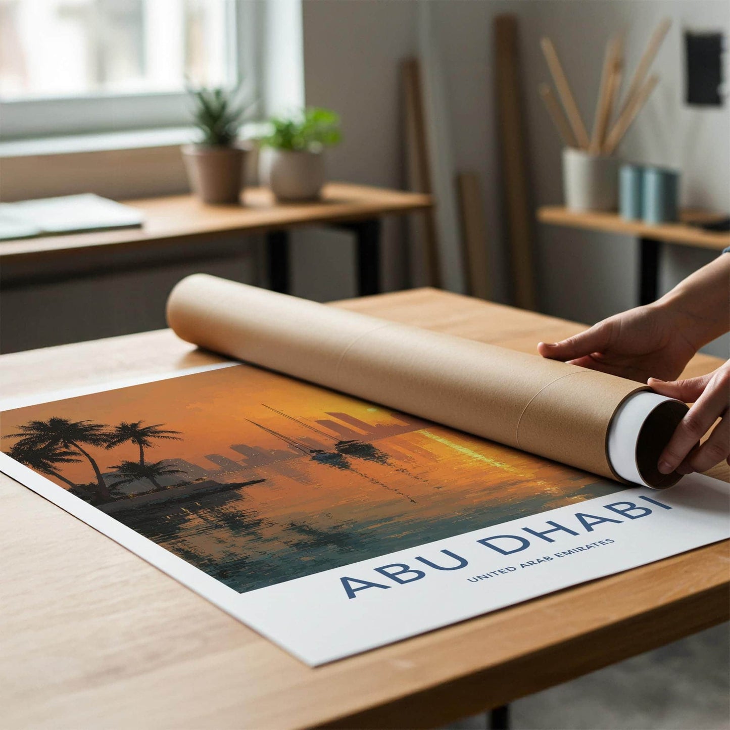 Abu Dhabi Poster - United Arab Emirates Wall Art - Sunset Cityscape Home Decor