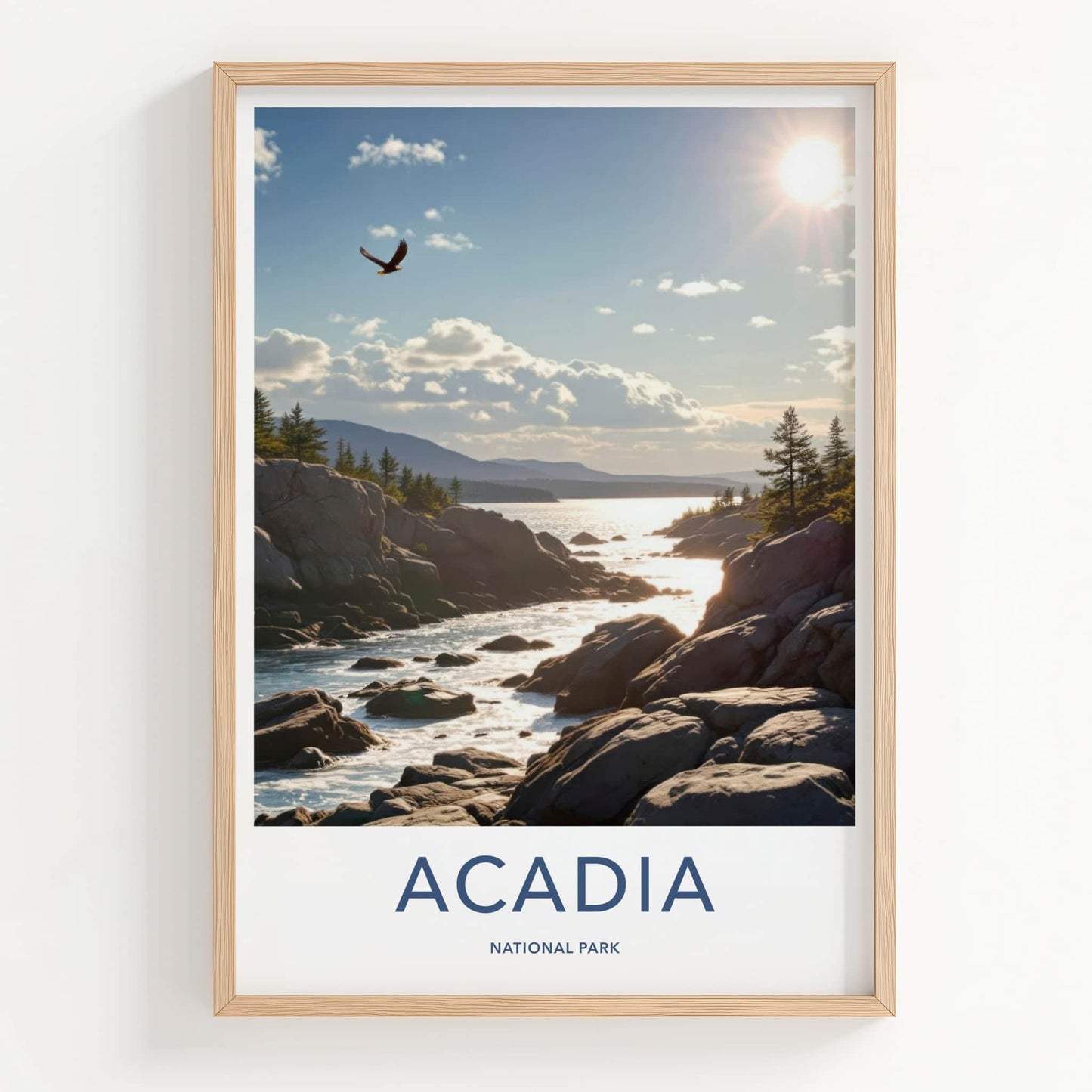 Acadia National Park Poster - Maine Travel Art - Flying Eagle Coastline Home Decor
