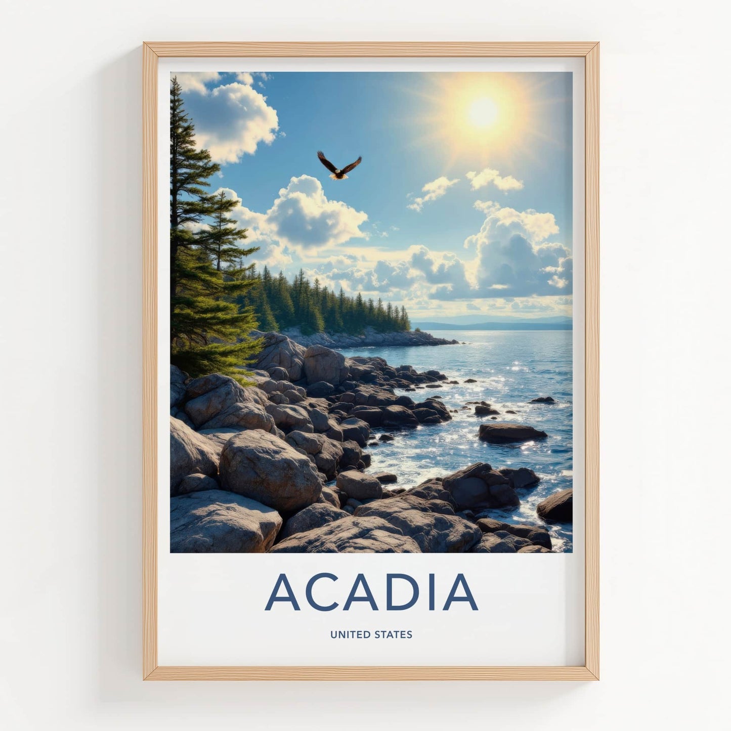 Acadia Poster - Maine Framed Print - Sunlit Coastal Vista Framed Decor