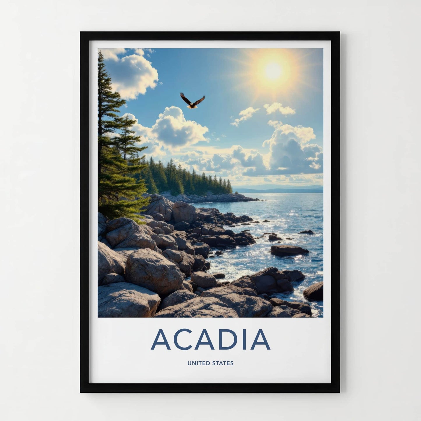 Acadia Poster - Maine Framed Print - Sunlit Coastal Vista Framed Decor