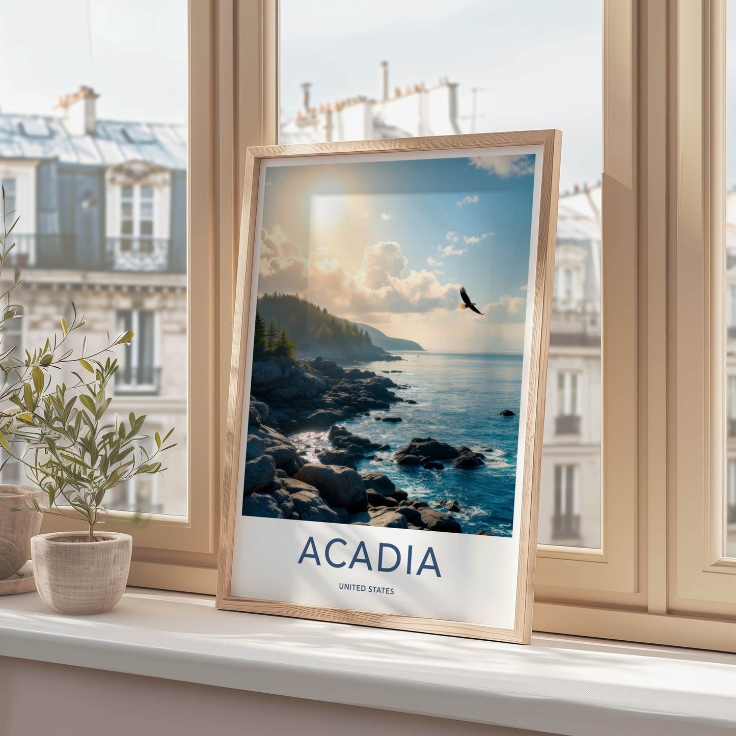 Acadia Poster - Maine Travel Art - Coastal Eagle Flight Home Decor