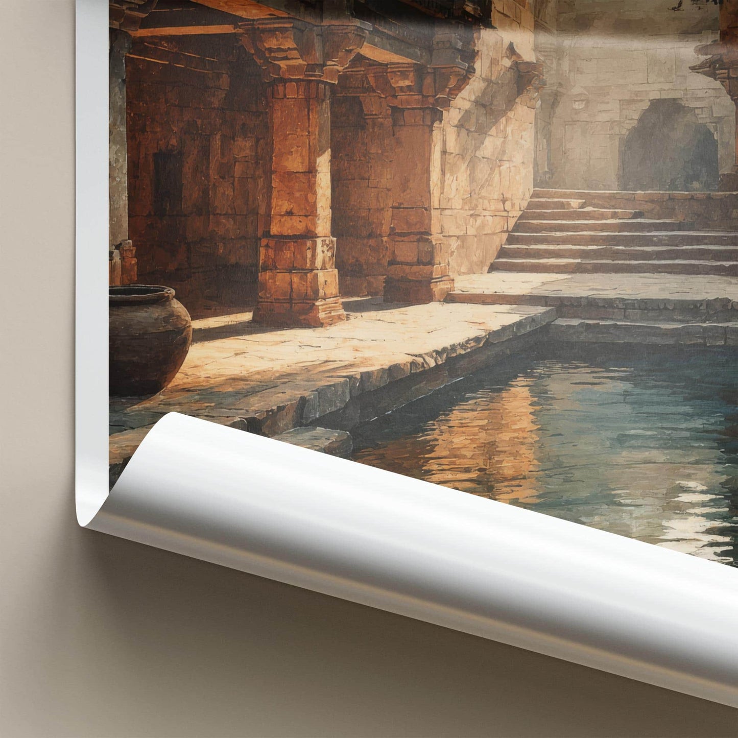 Adalaj Poster - India Travel Art - Sunlit Stepwell Waters Wall Decor