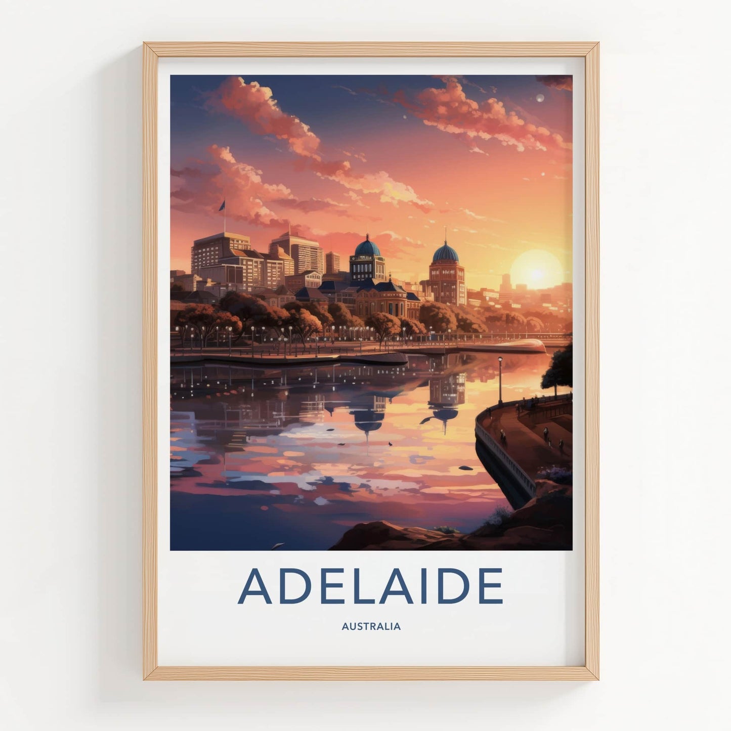 Adelaide Poster - Australia Travel Art - City Sunset Reflection Home Decor