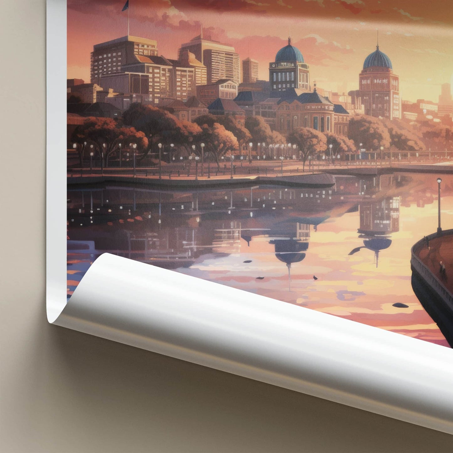 Adelaide Poster - Australia Travel Art - City Sunset Reflection Home Decor