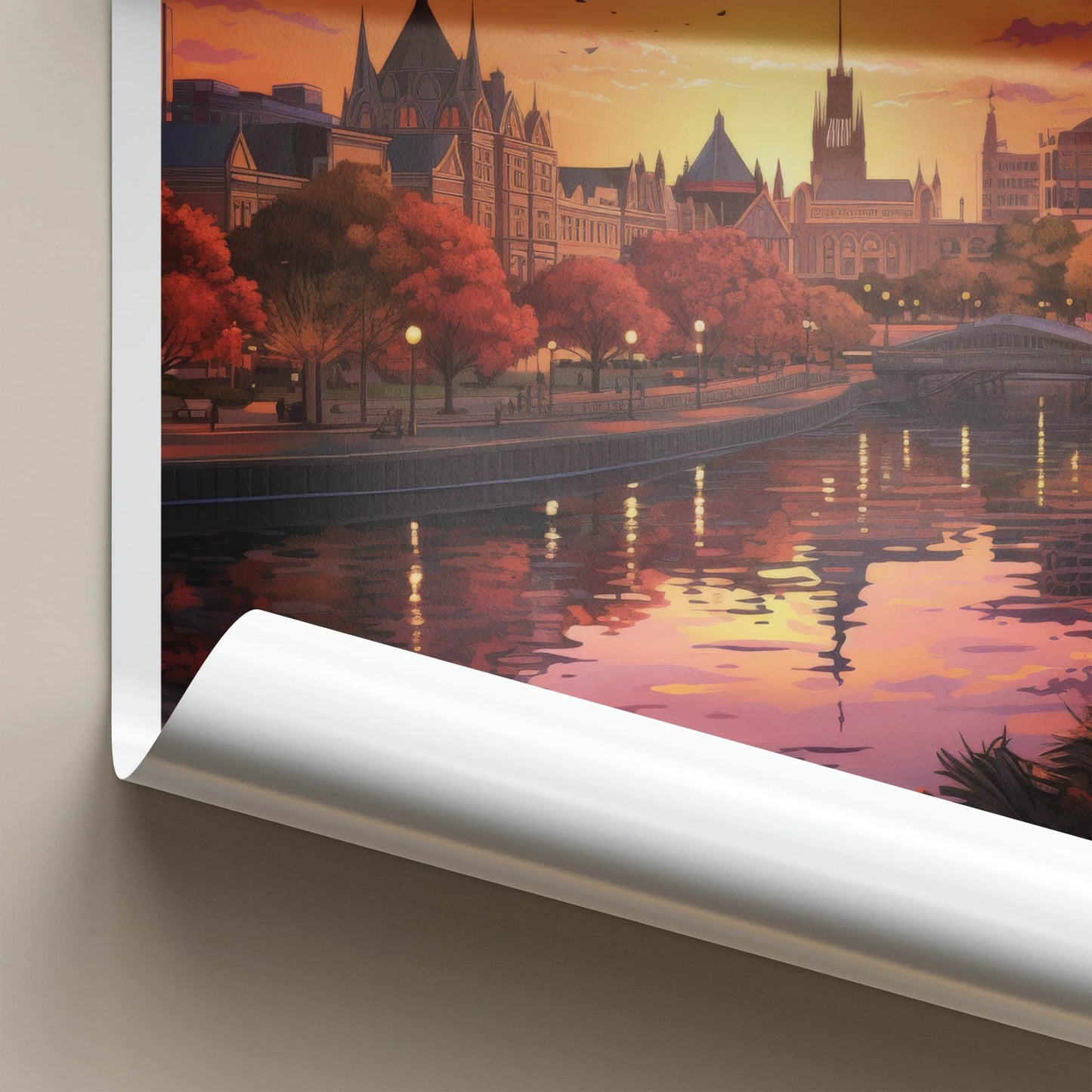 Adelaide Poster - Australia Travel Print - Riverfront City Sunset Wall Decor
