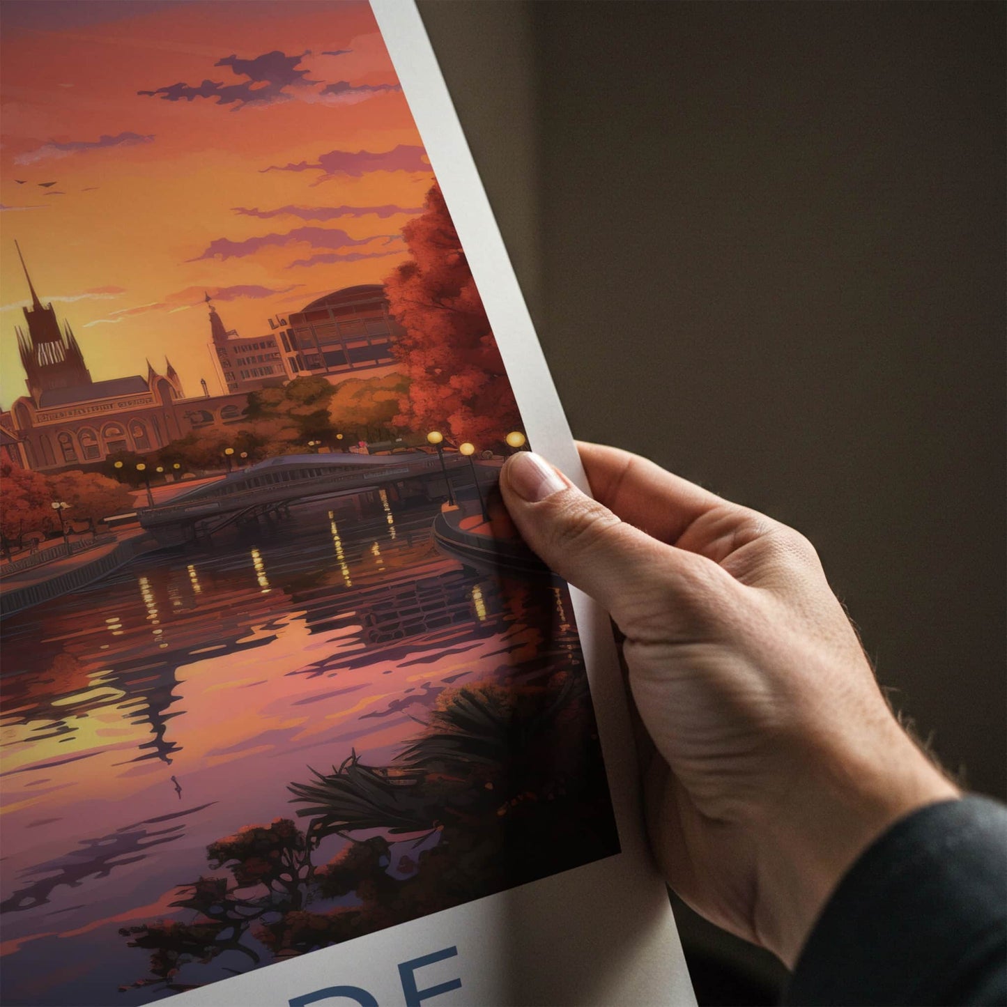 Adelaide Poster - Australia Travel Print - Riverfront City Sunset Wall Decor