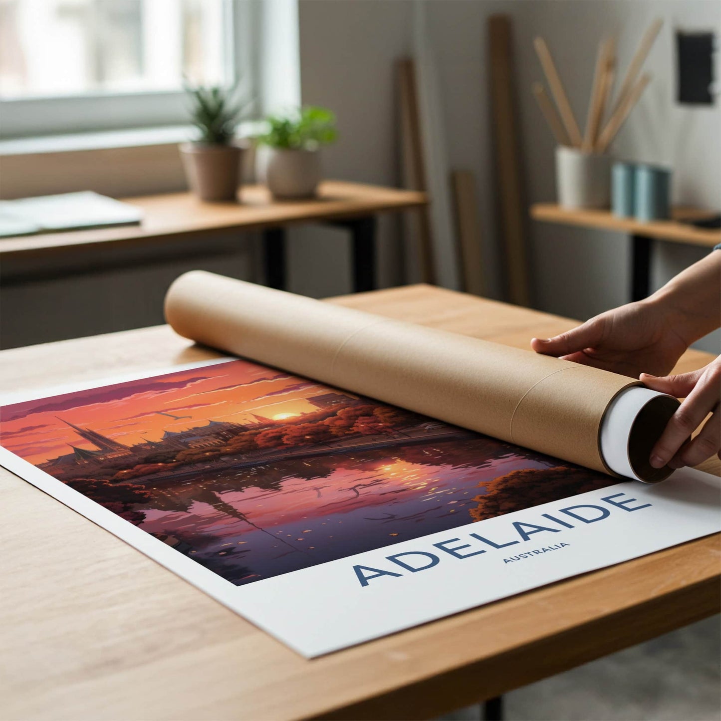 Adelaide Poster - Australia Wall Art - Vibrant City Sunset Home Decor
