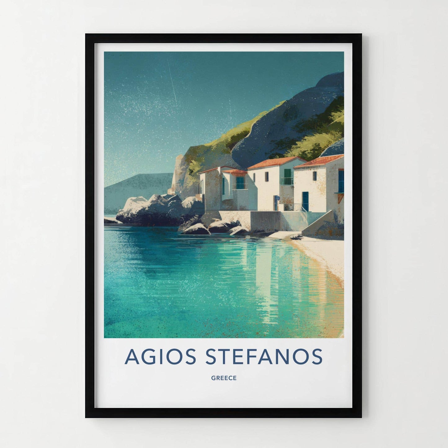 Agios Stefanos Poster - Greece Travel Art - Turquoise Waterside Homes Home Decor