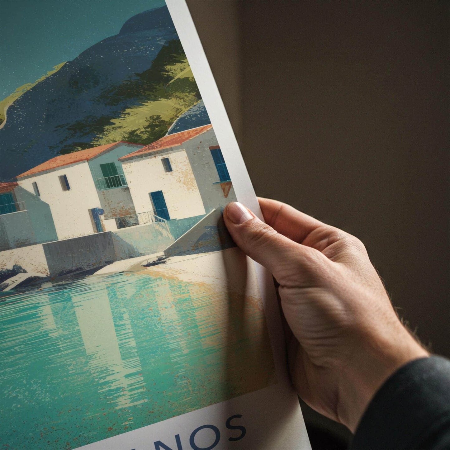 Agios Stefanos Poster - Greece Travel Art - Turquoise Waterside Homes Home Decor