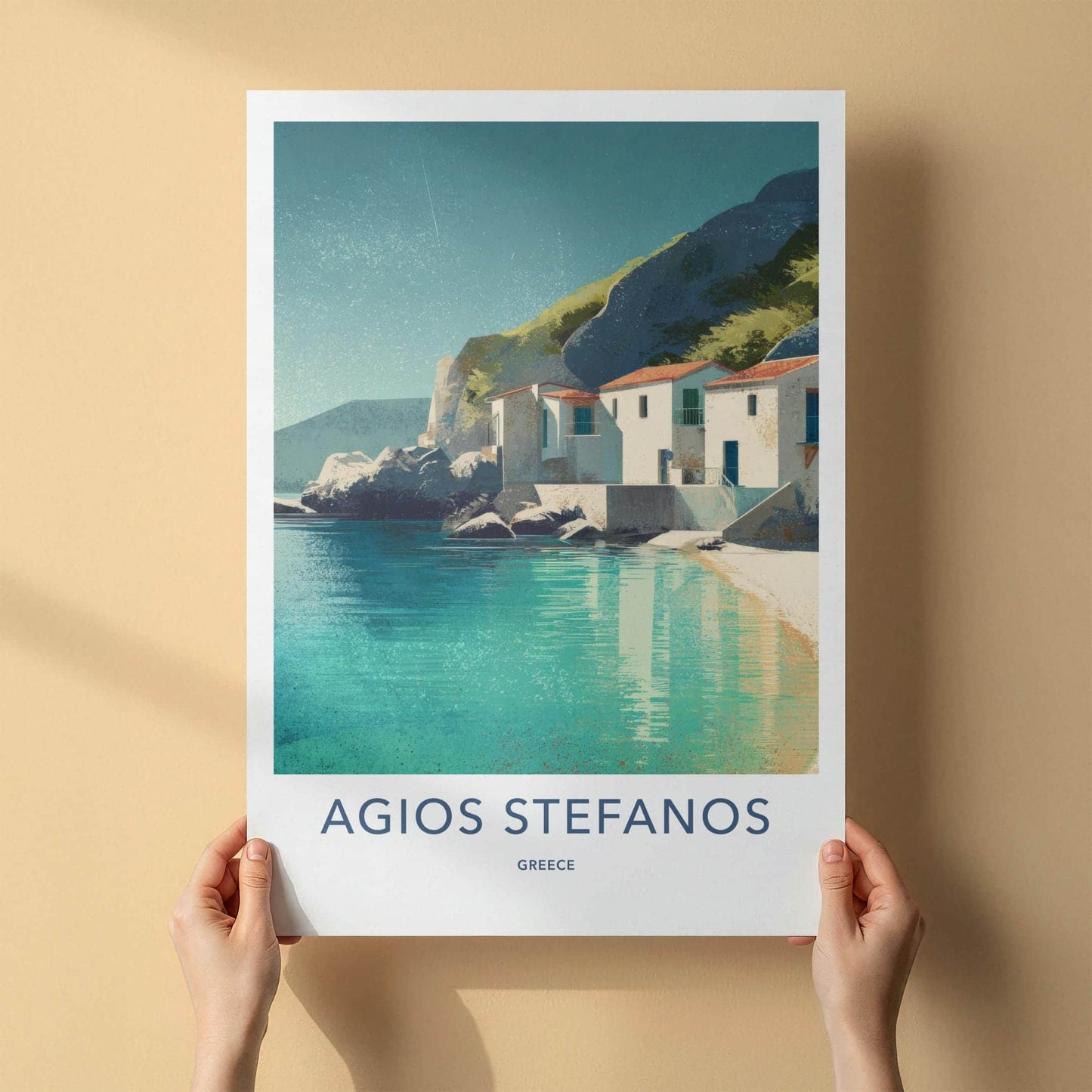 Agios Stefanos Poster - Greece Travel Art - Turquoise Waterside Homes Home Decor